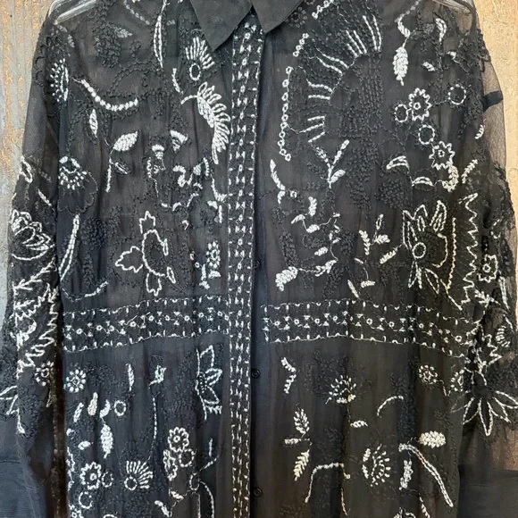 Zara Longline Embroidered Tulle Blouse in - Picture 4 of 6